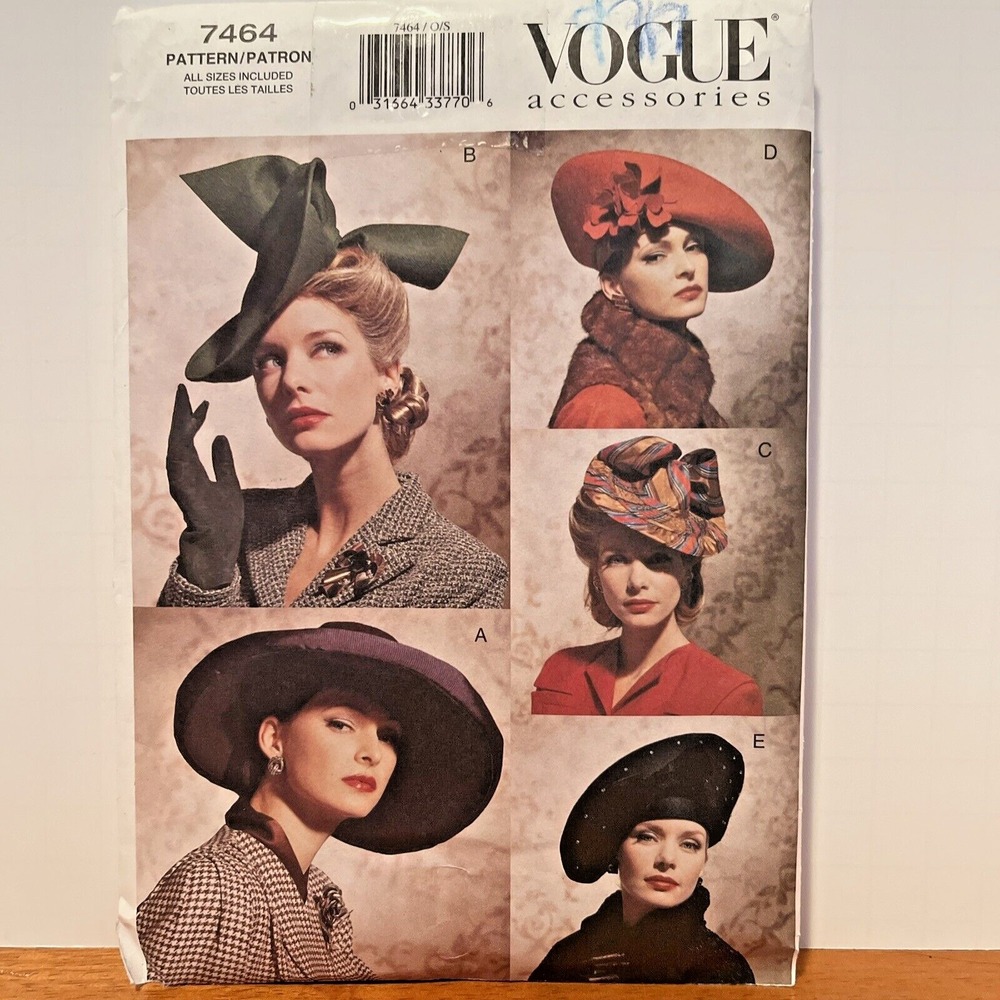Vogue 7464 Accessories Sewing Pattern Lovely 1940s Style Hats All Sizes Uncut